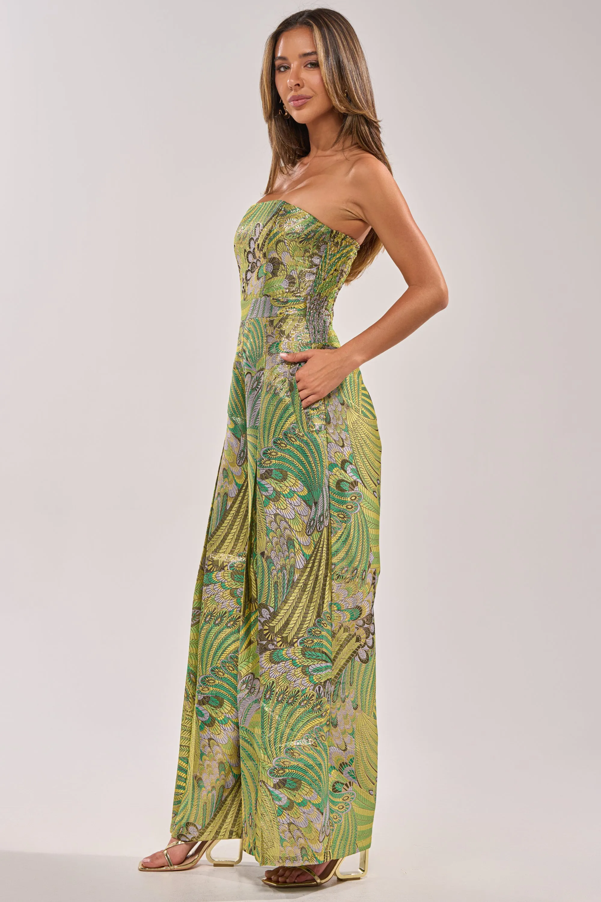 NO ONE LIKE ME PRINTED JUMPSUIT IN GREEN sold by AKIRA product image thumbnail 3