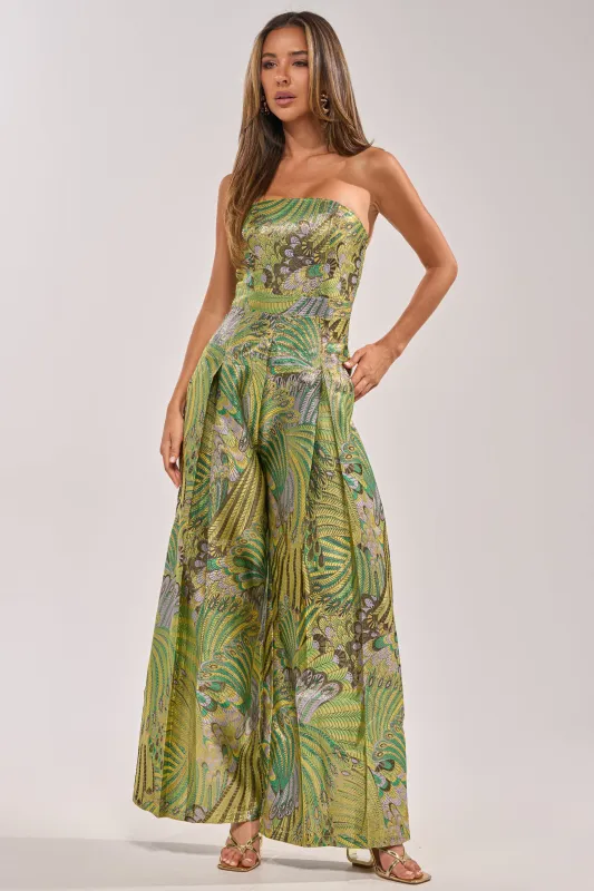 NO ONE LIKE ME PRINTED JUMPSUIT IN GREEN made by AKIRA