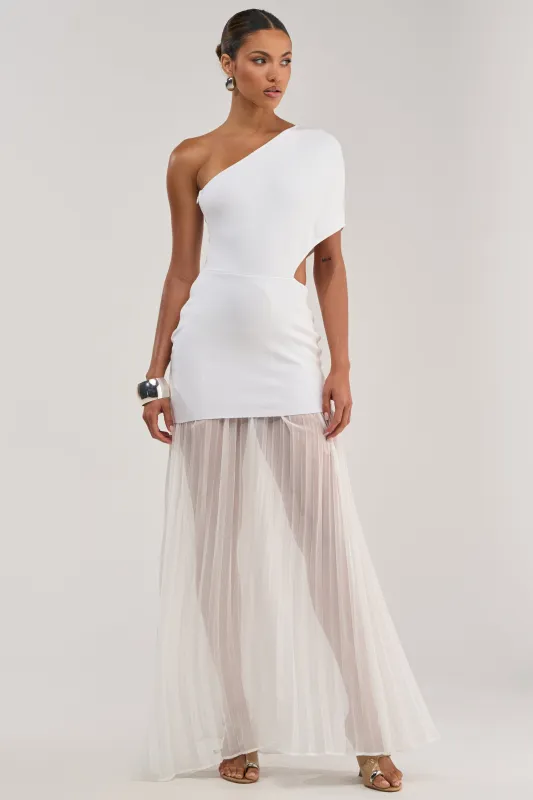 FINAL BOW ASYMMETRICAL MAXI DRESS IN WHITE made by AKIRA