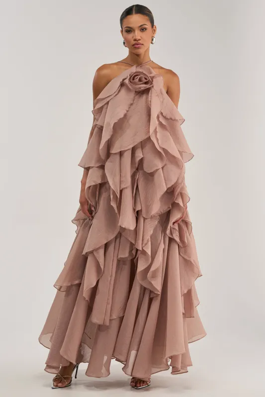 GOLDEN HOUR FLORAL CHIFFON MAXI DRESS IN MAUVE made by AKIRA