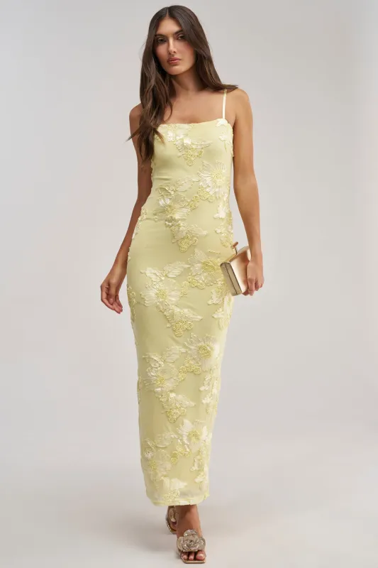 TRY TO KEEP UP FLORAL MIDI DRESS IN YELLOW made by AKIRA