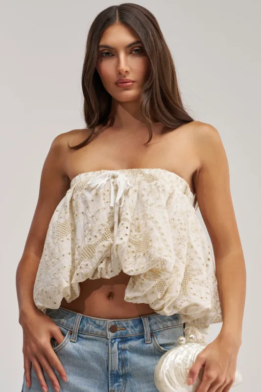 SUMMER TIME BLISS EYELET TUBE TOP made by AKIRA