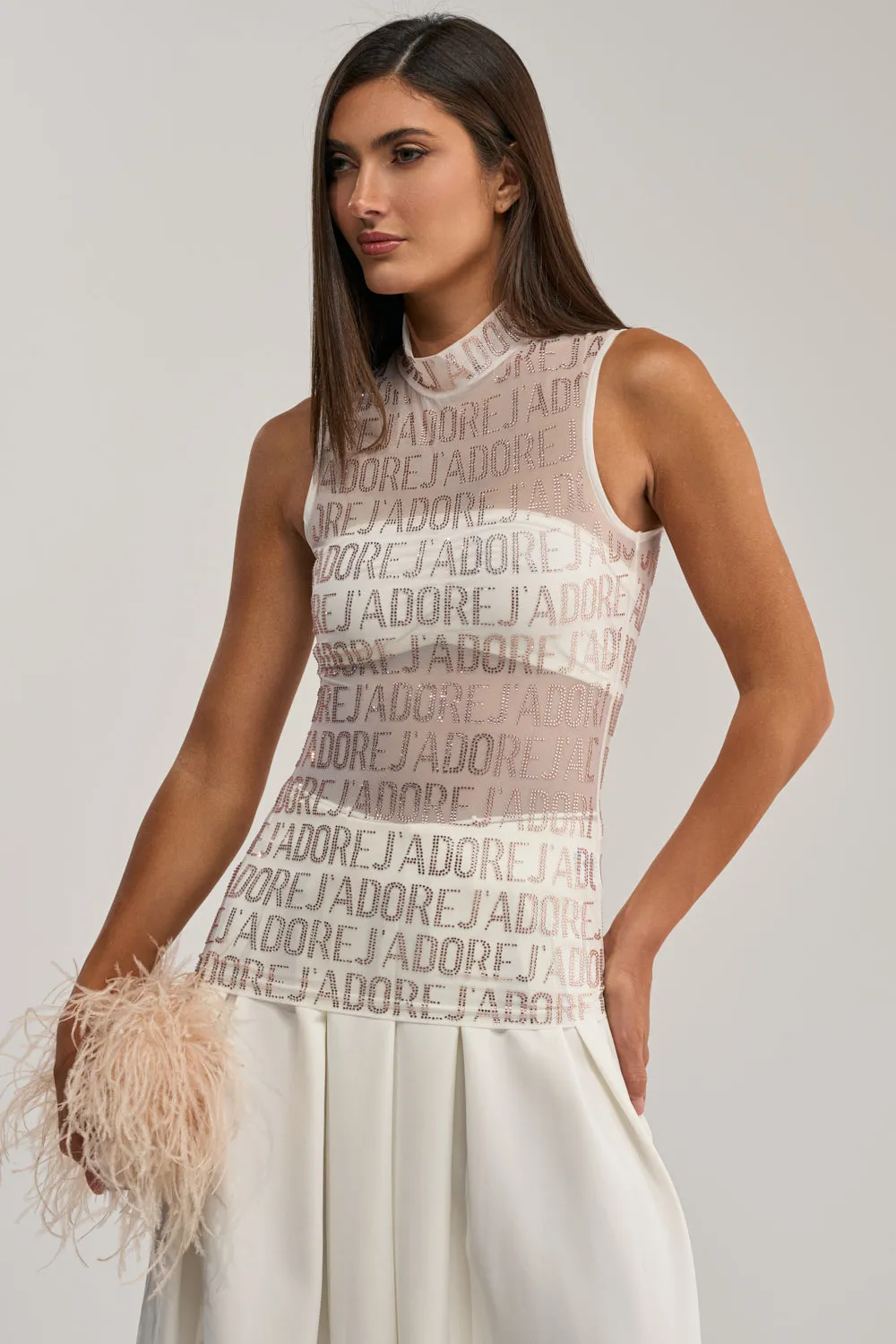 J'ADORE EMBELLISHED MESH TOP IN WHITE sold by AKIRA product image thumbnail 2