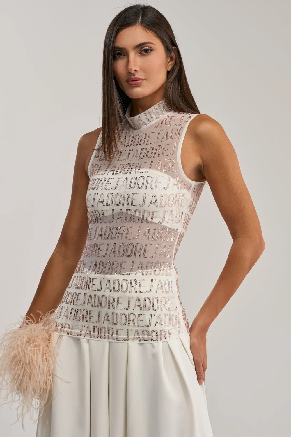 J'ADORE EMBELLISHED MESH TOP IN WHITE sold by AKIRA