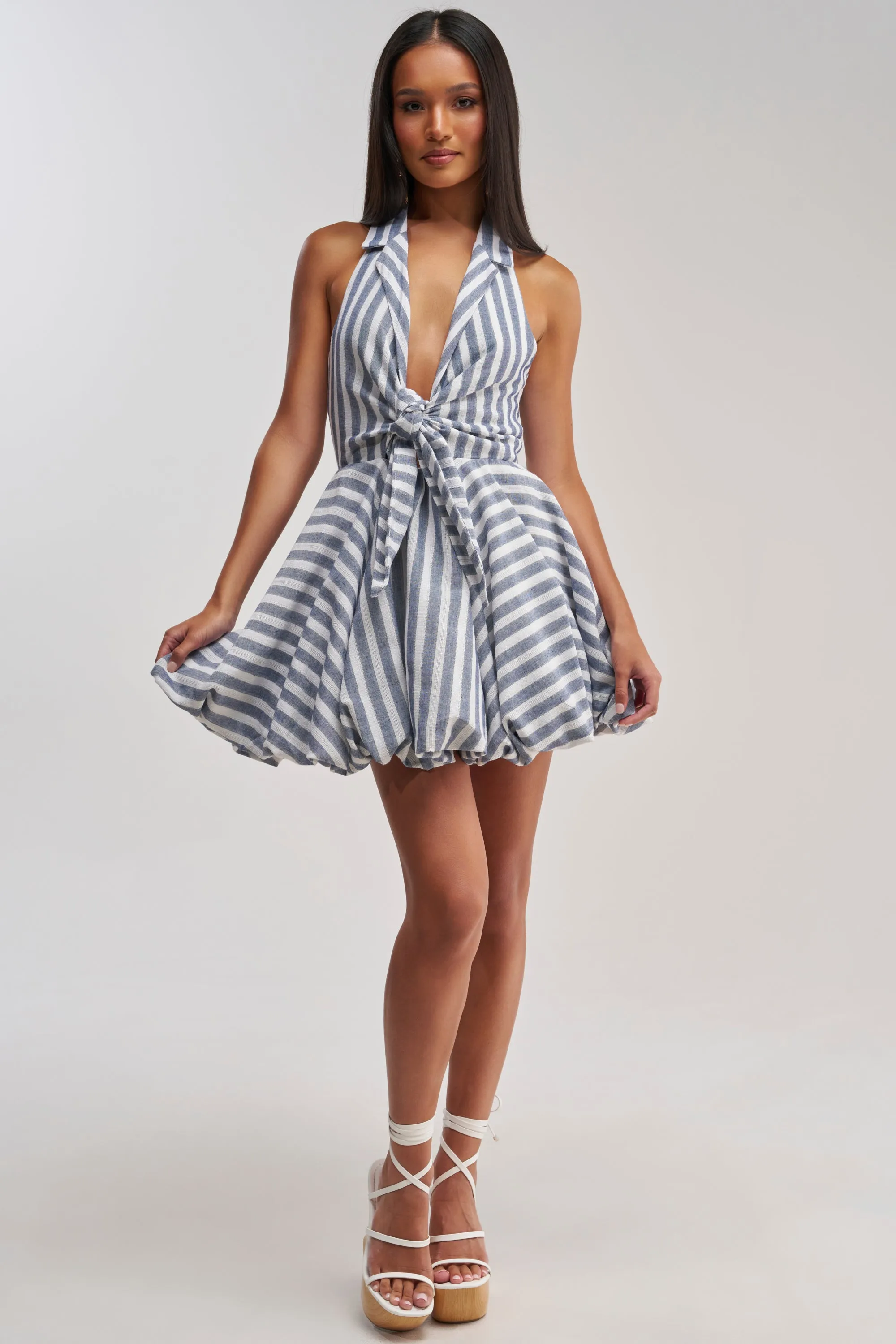 BRUNCH PLANS STRIPED MINI DRESS IN BLUE sold by AKIRA product image thumbnail 5