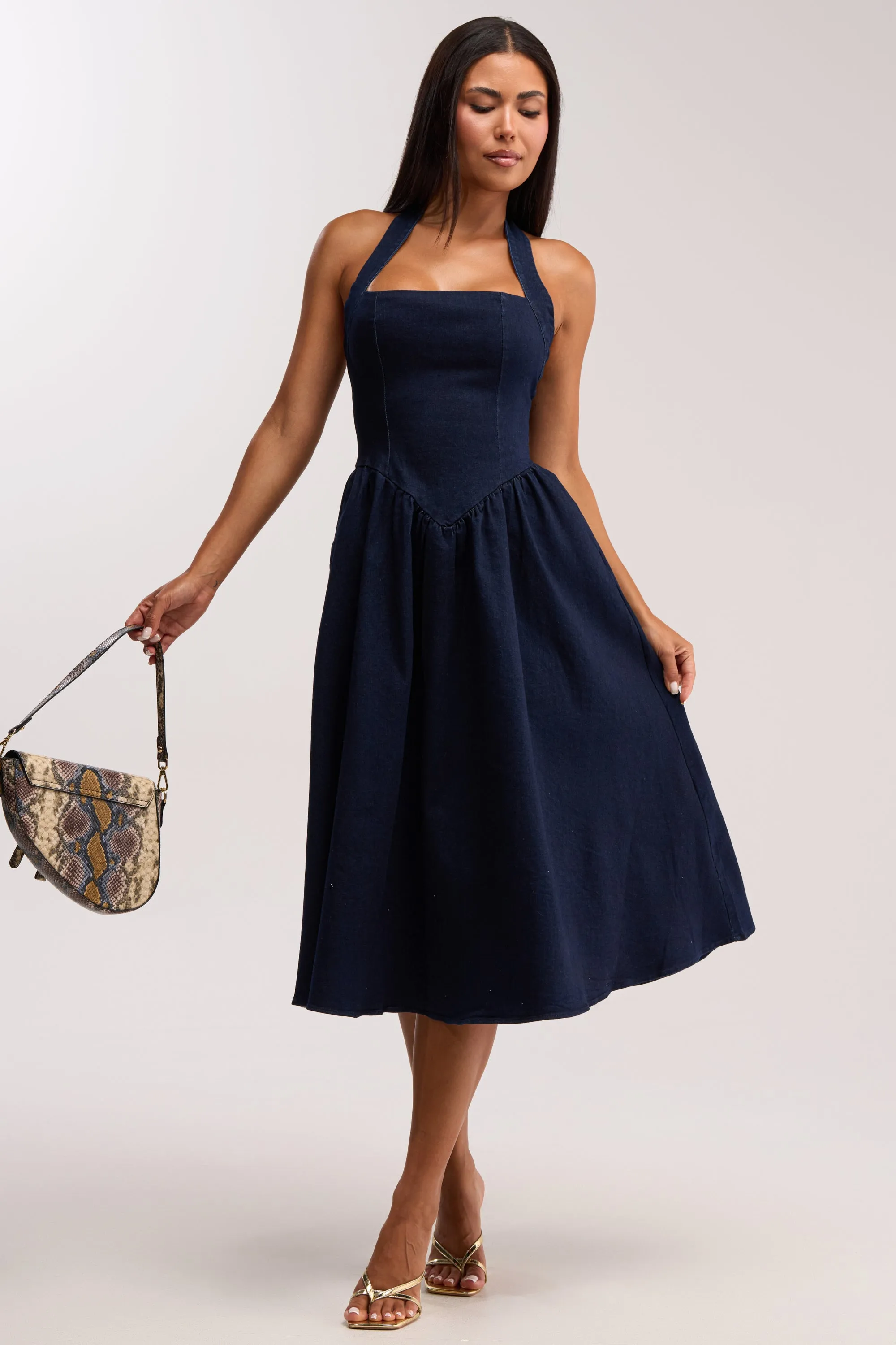 MISS INDEPENDENT DENIM HALTER MIDI DRESS sold by AKIRA product image thumbnail 5