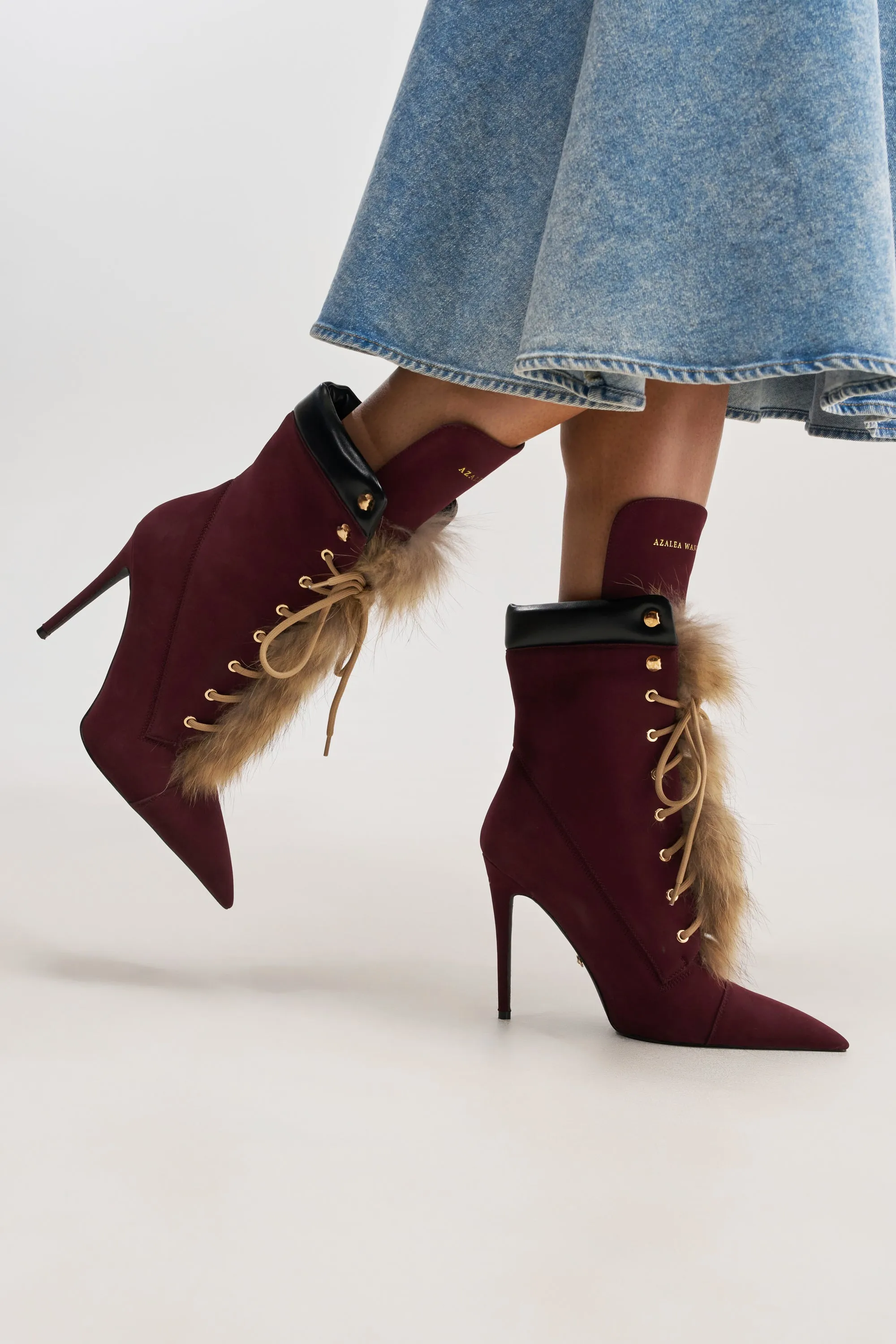AKIRA GOLD NYMERA BURGUNDY STILETTO BOOTIE WITH FUR sold by AKIRA product image thumbnail 2