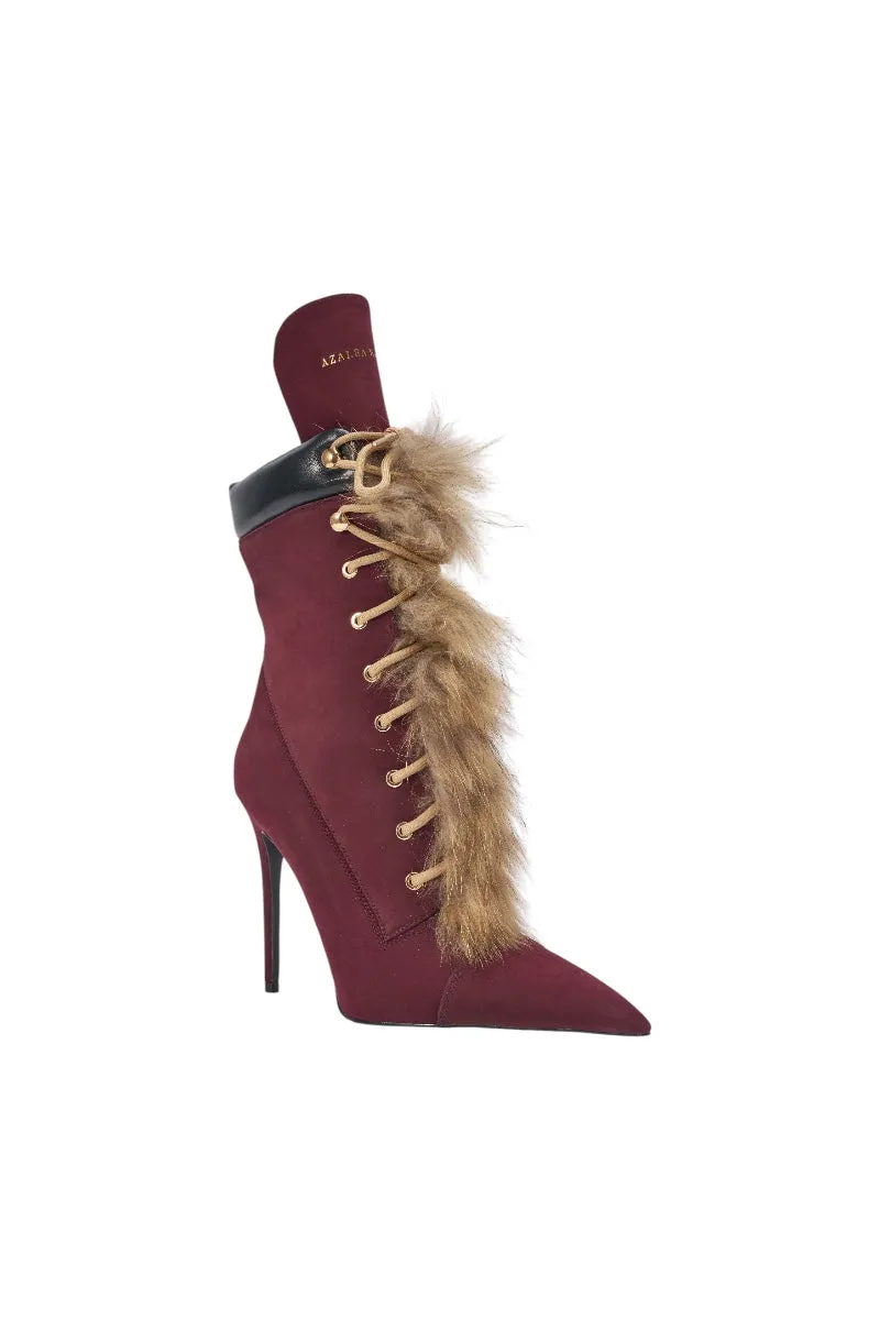 AKIRA GOLD NYMERA BURGUNDY STILETTO BOOTIE WITH FUR sold by AKIRA product image thumbnail 5