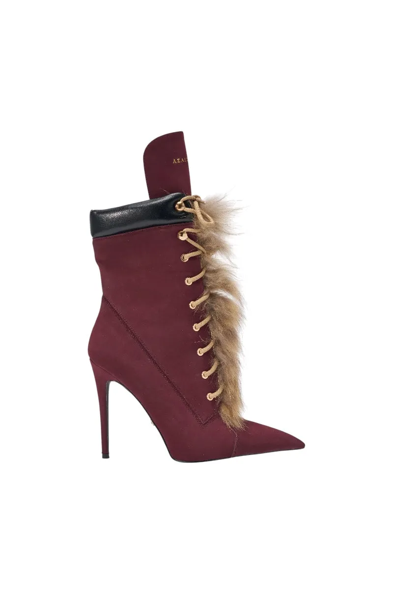 AKIRA GOLD NYMERA BURGUNDY STILETTO BOOTIE WITH FUR sold by AKIRA product image thumbnail 4