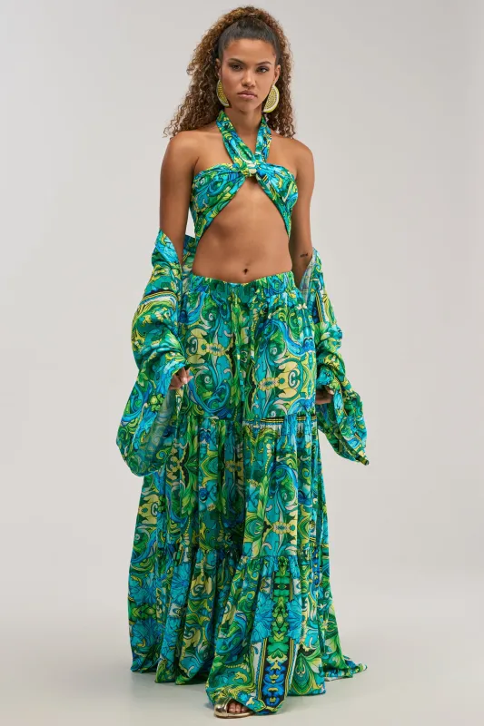 INTO THE GARDEN PALAZZO PANT IN GREEN MULTI made by AKIRA