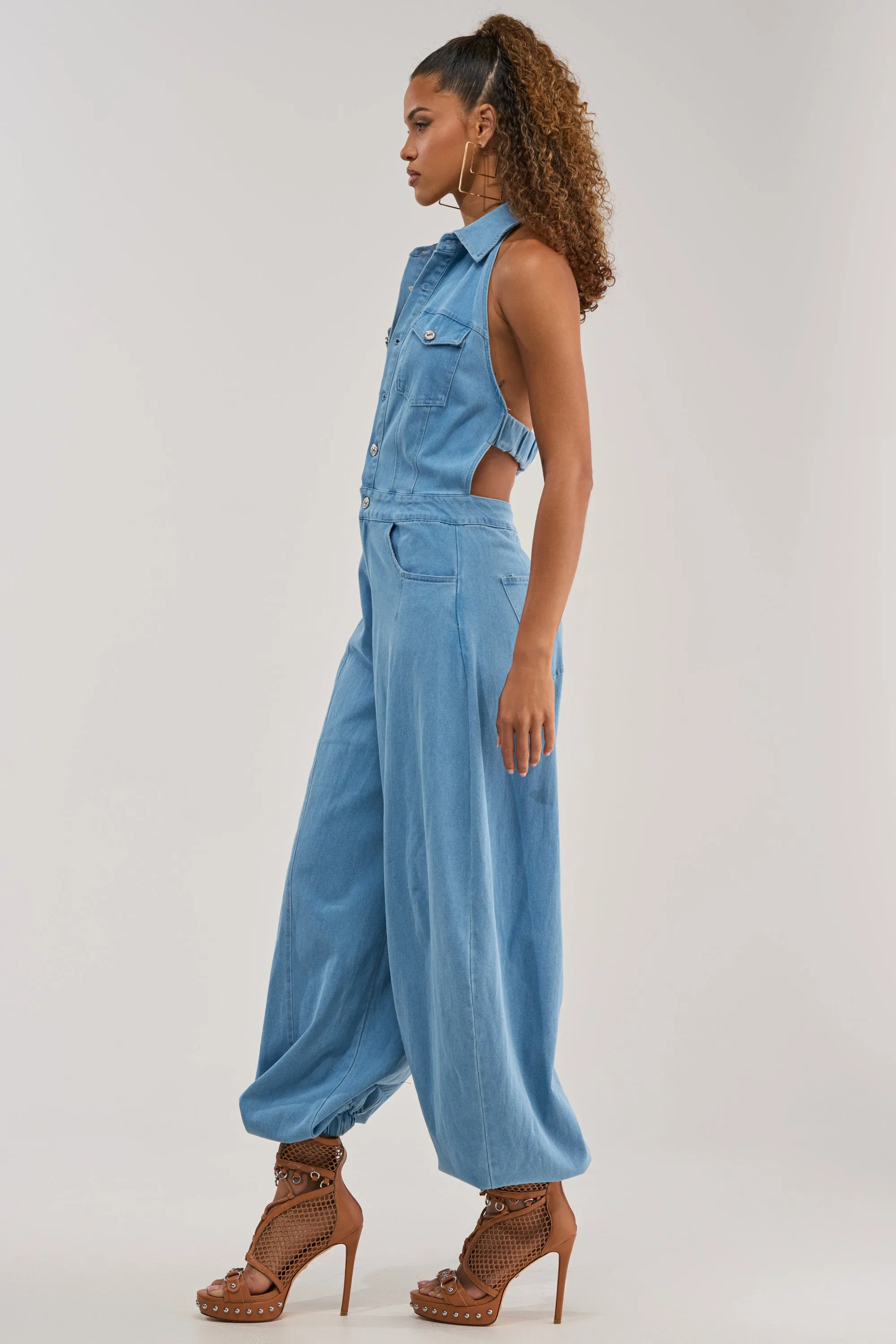 JETSETTER JUMPSUIT IN LIGHT BLUE DENIM sold by AKIRA product image thumbnail 4