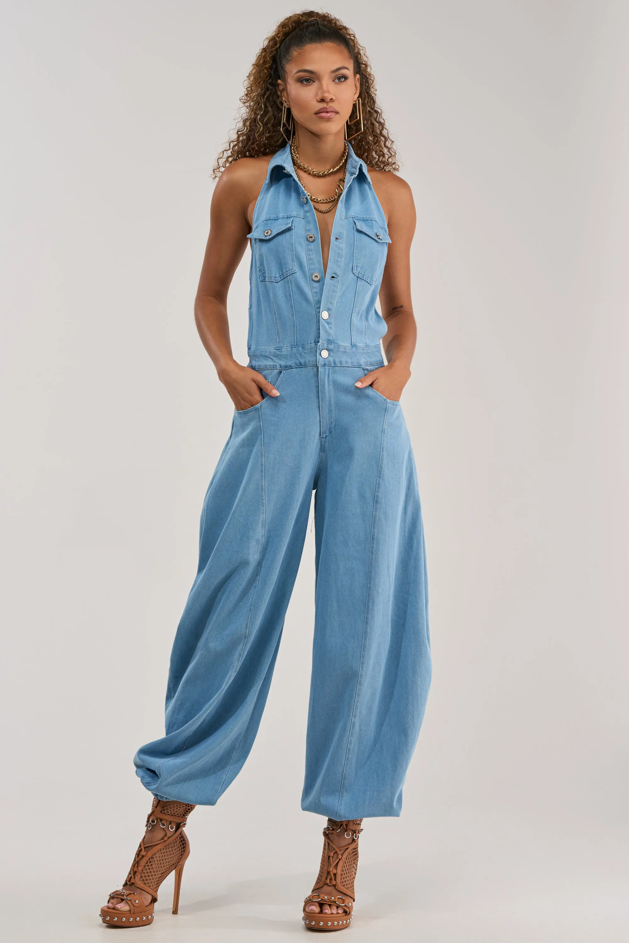 JETSETTER JUMPSUIT IN LIGHT BLUE DENIM sold by AKIRA product image thumbnail 3