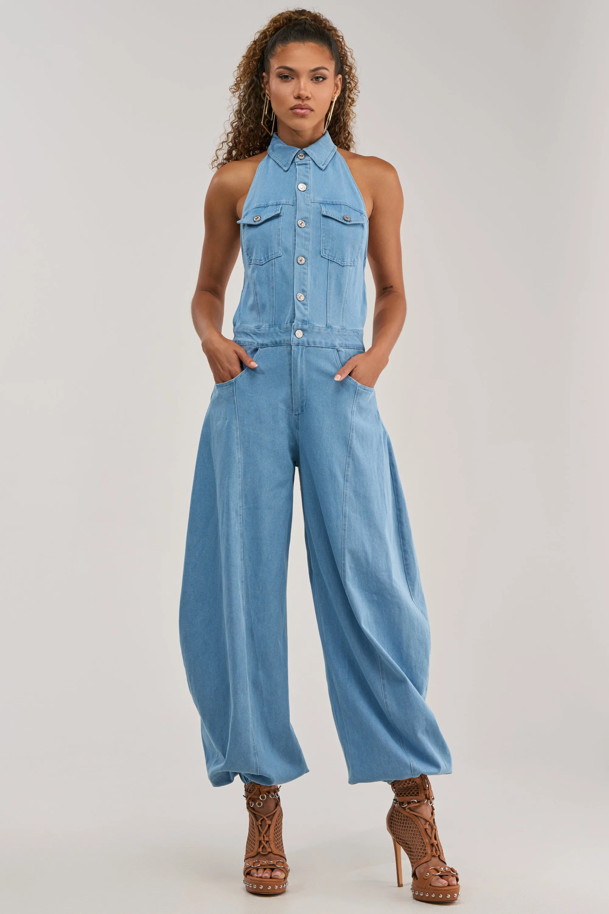 JETSETTER JUMPSUIT IN LIGHT BLUE DENIM sold by AKIRA product image thumbnail 2
