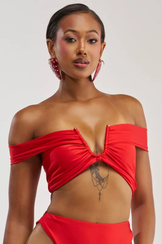 HOTTIE ALERT MESH BLOUSE IN RED made by AKIRA