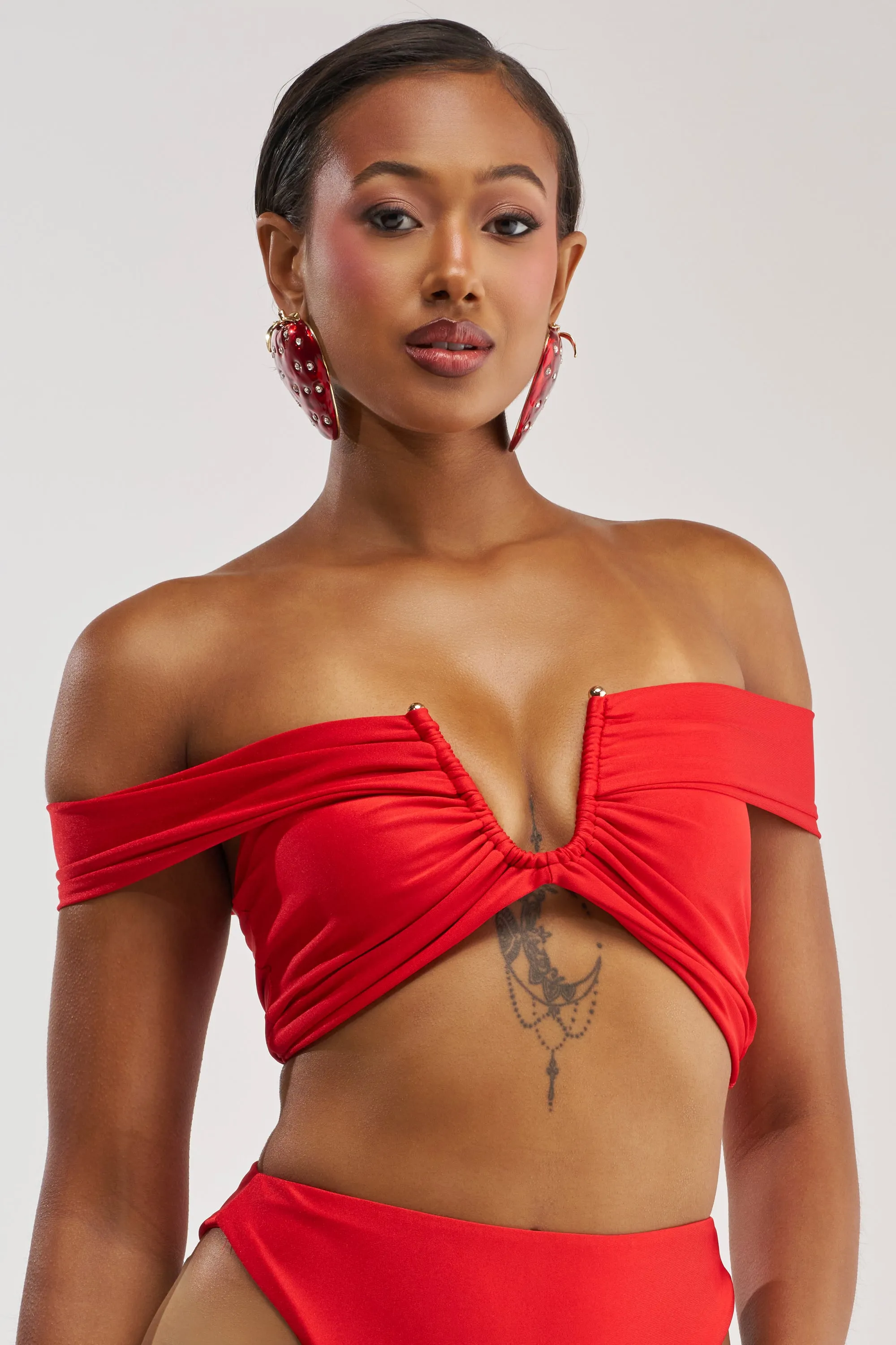 HOTTIE ALERT MESH BLOUSE IN RED sold by AKIRA