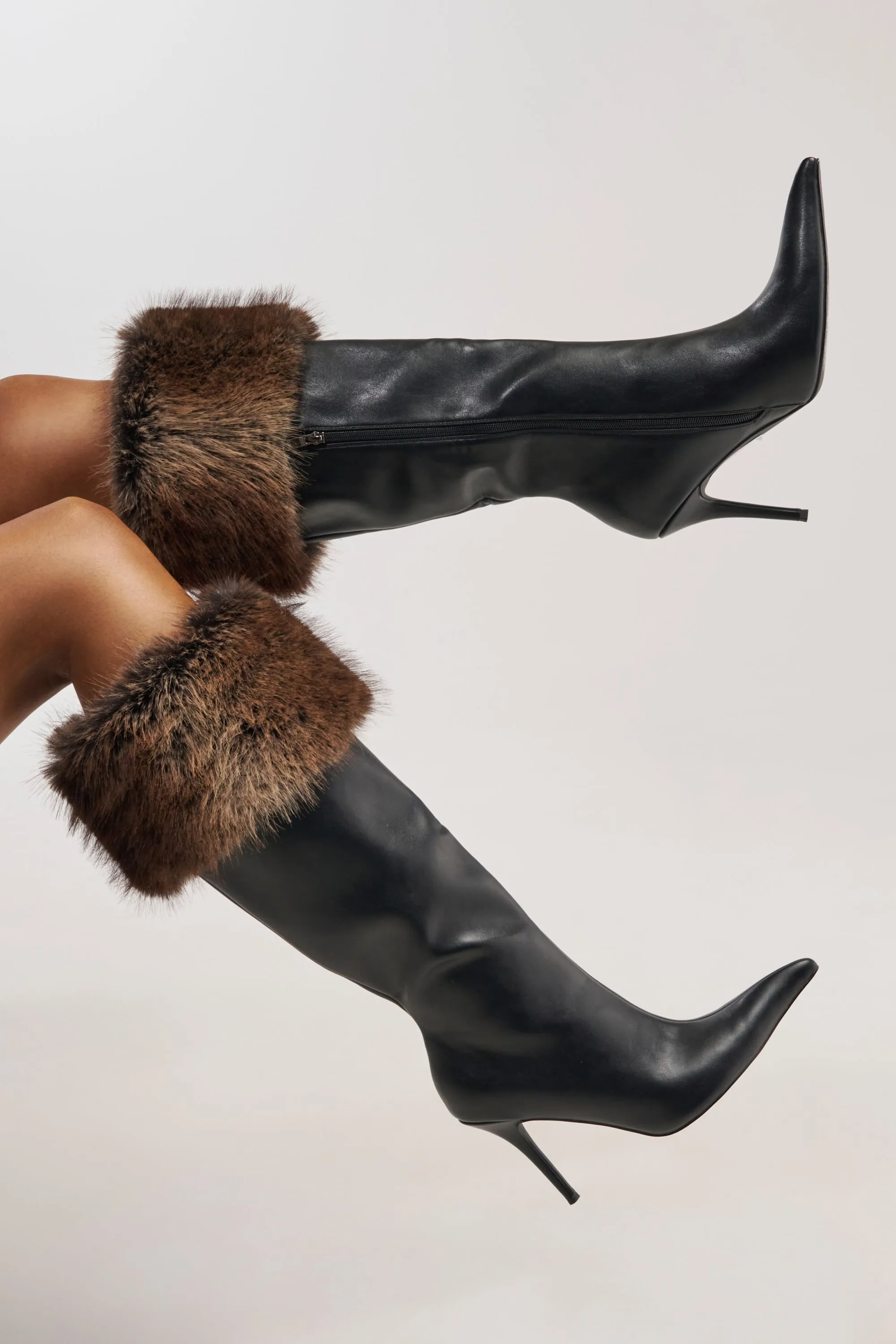 AZALEA WANG DOVE BLACK FUR TOPLINE BOOT sold by AKIRA