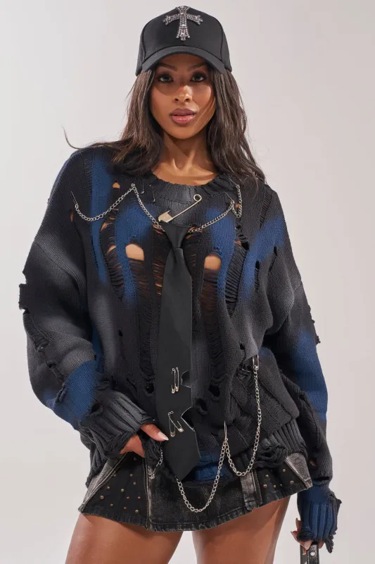 RAWR DISTRESSED OVERSIZED SWEATER made by AKIRA