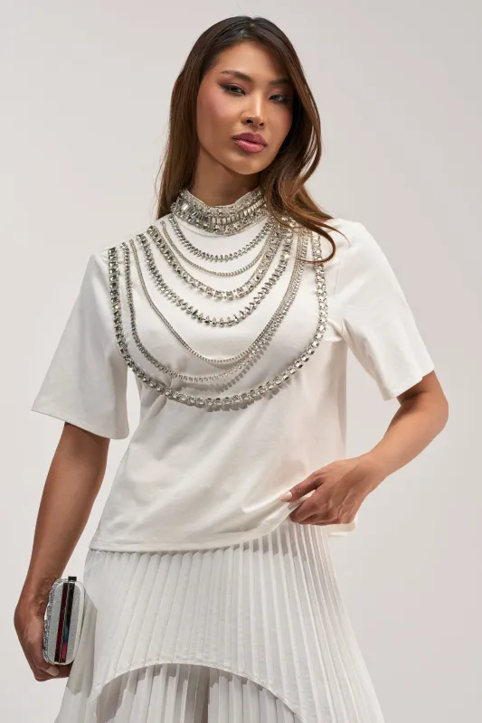 ROYALTY RHINESTONE TEE IN WHITE made by AKIRA