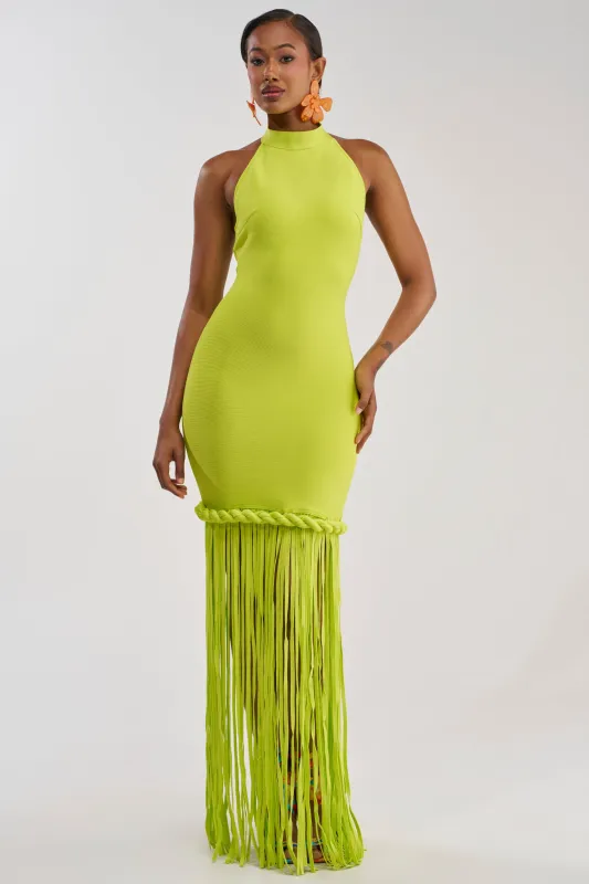 BEACH THEN CLUB MAXI DRESS IN LIME made by AKIRA