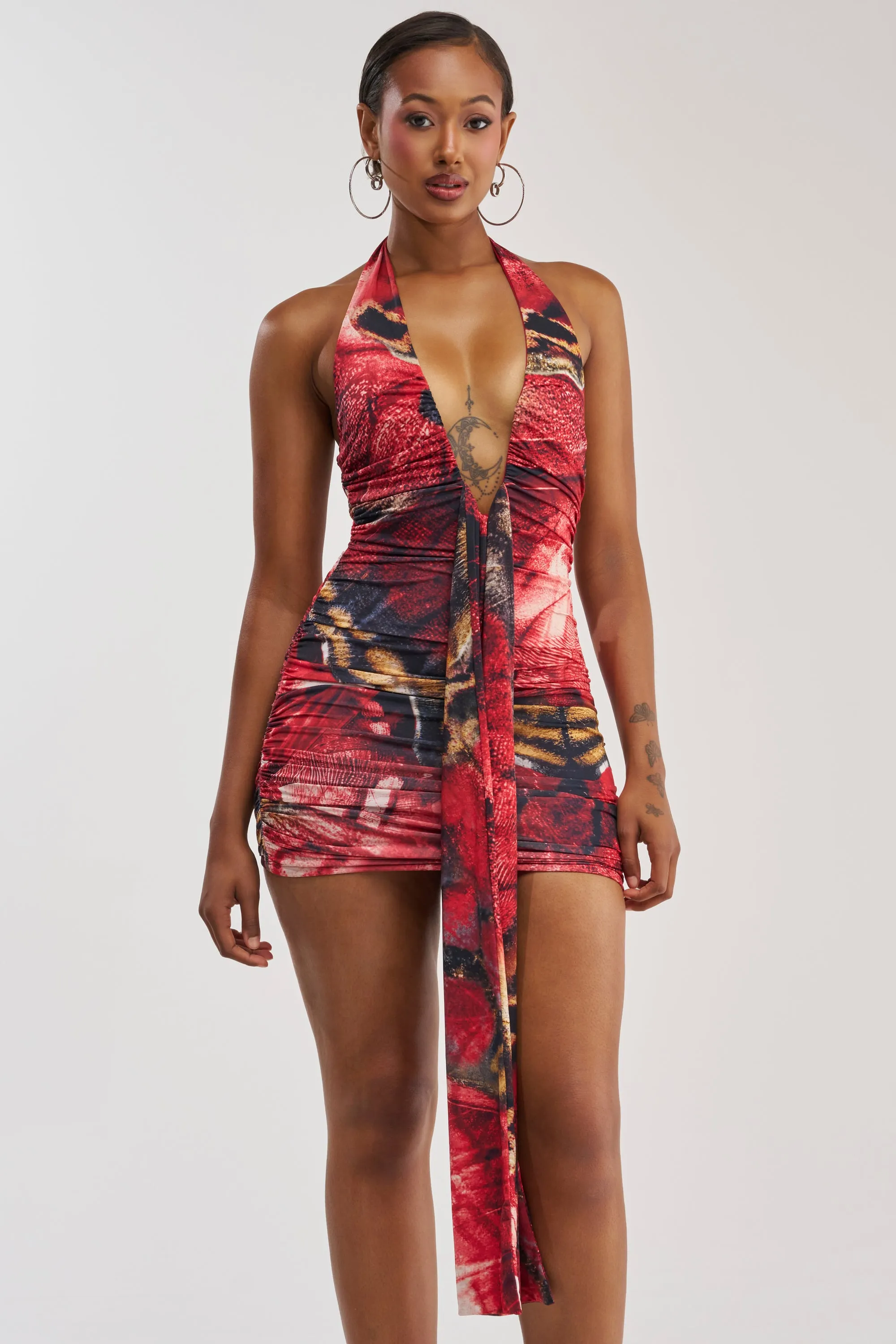 I DARE YOU PLUNGING MINI DRESS IN RED MULTI sold by AKIRA product image thumbnail 2