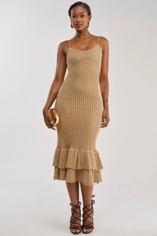 LINSEY MAXI KNIT DRESS IN BROWN made by AKIRA