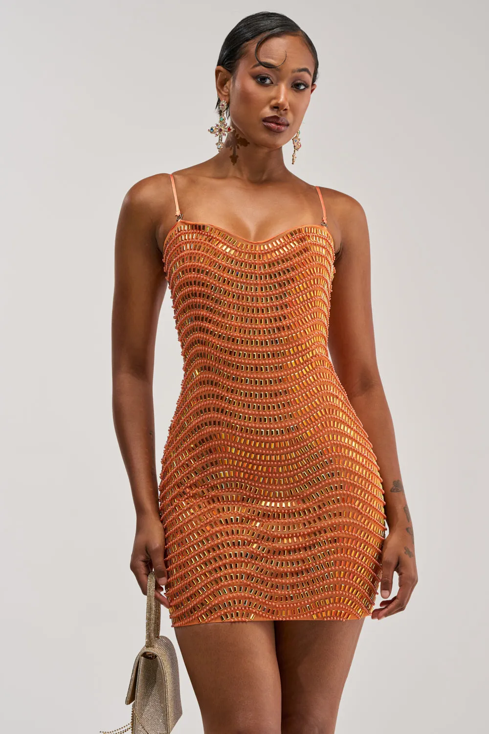 SHINE ON RHINESTONE MINI DRESS IN ORANGE sold by AKIRA product image thumbnail 2