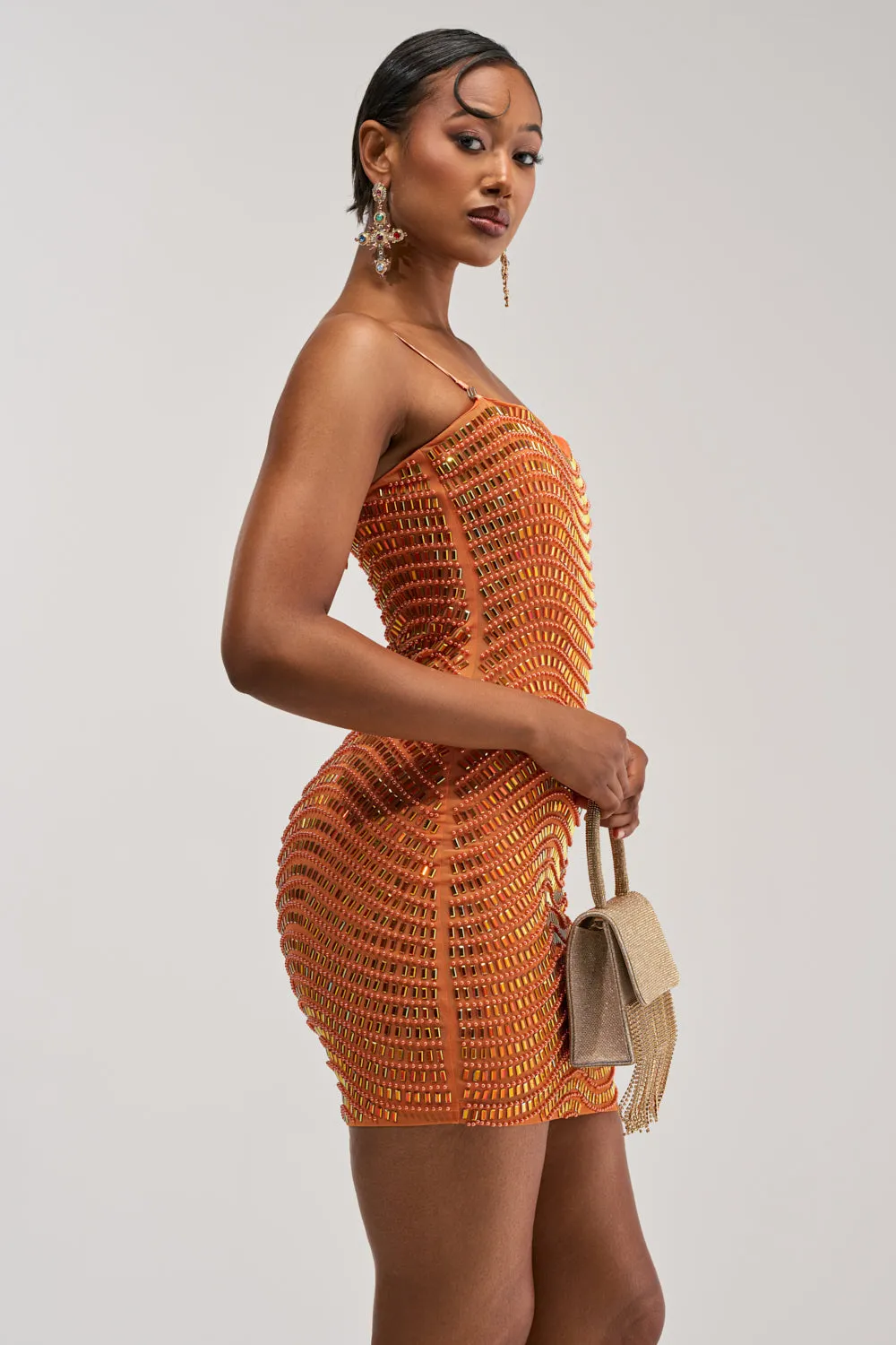 SHINE ON RHINESTONE MINI DRESS IN ORANGE sold by AKIRA product image thumbnail 3