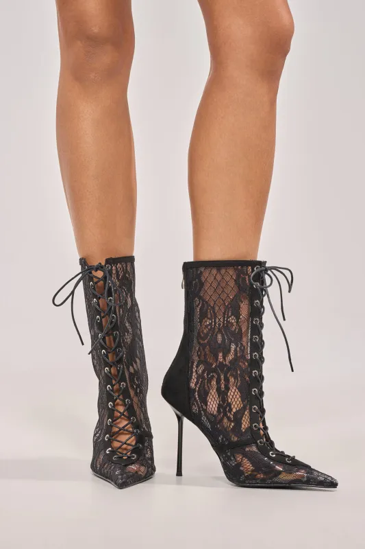 AZALEA WANG VIRTUOSO BLACK LACE STILETTO BOOTIE made by Azalea Wang