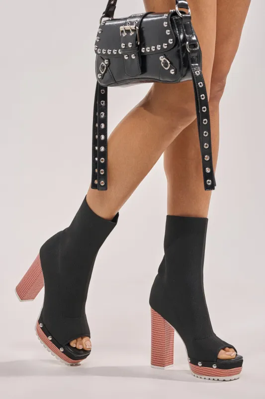AZALEA WANG CELIANE BLACK BLOCK HEEL PLATFORM BOOTIE made by Azalea Wang