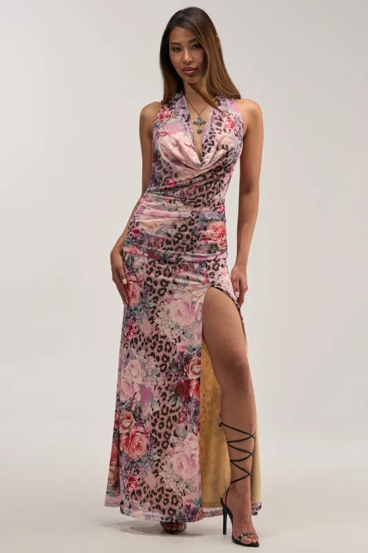 NO APOLOGIES ABSTRACT MAXI DRESS IN CHEETAH MULTI made by AKIRA