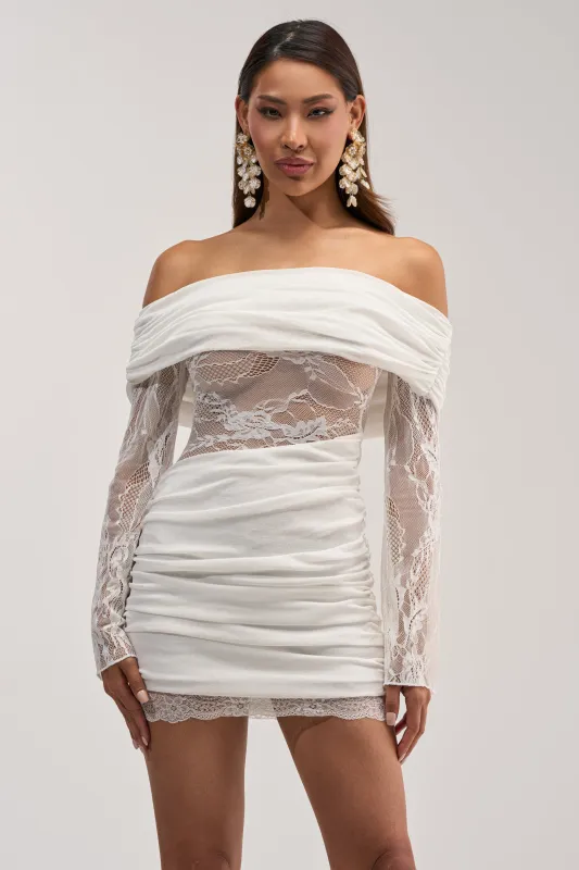 HAD ME AT HELLO KNIT MINI DRESS IN WHITE made by AKIRA