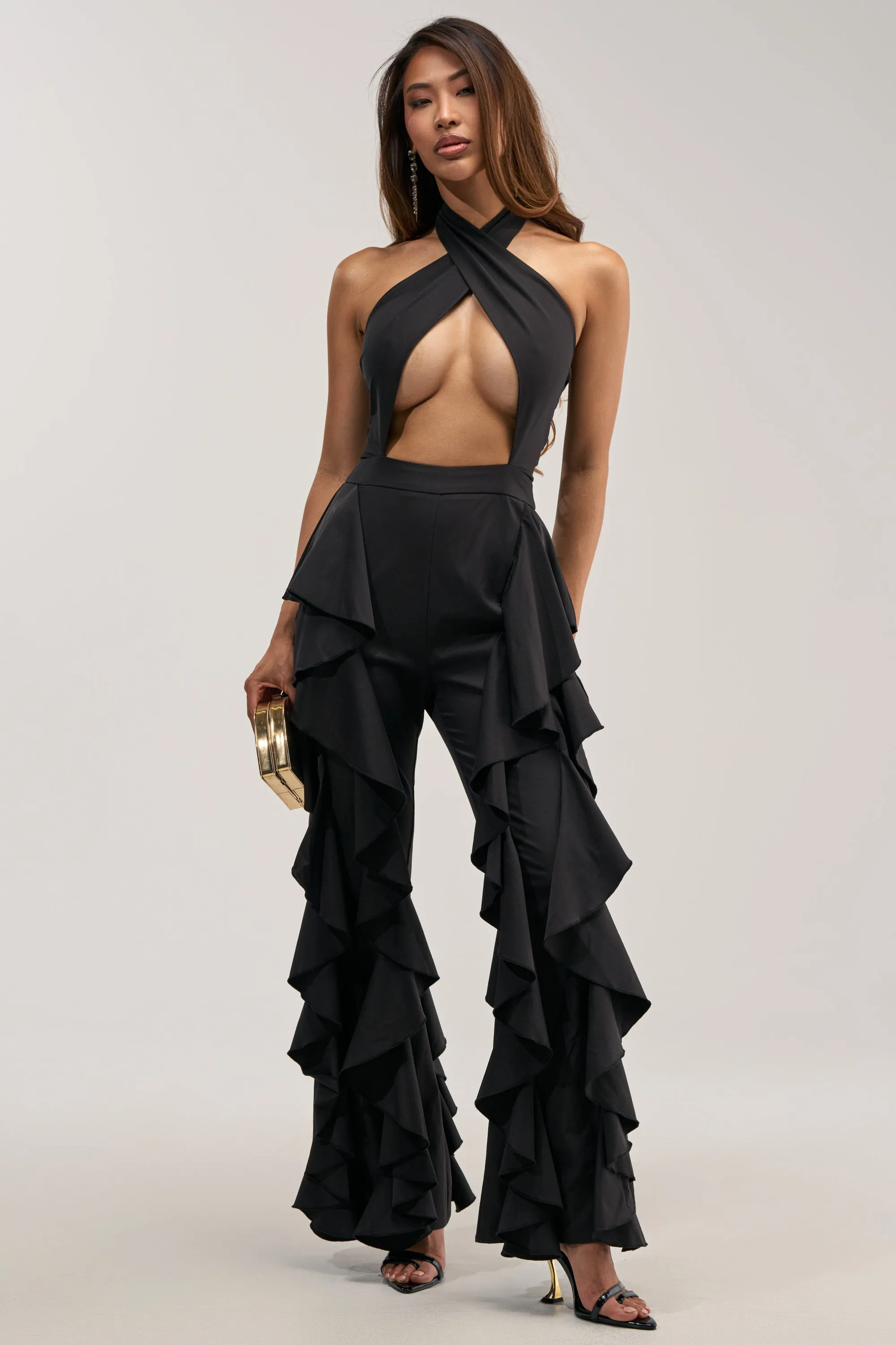 DANCE BREAK RUFFLE JUMPSUIT IN BLACK sold by AKIRA product image thumbnail 2