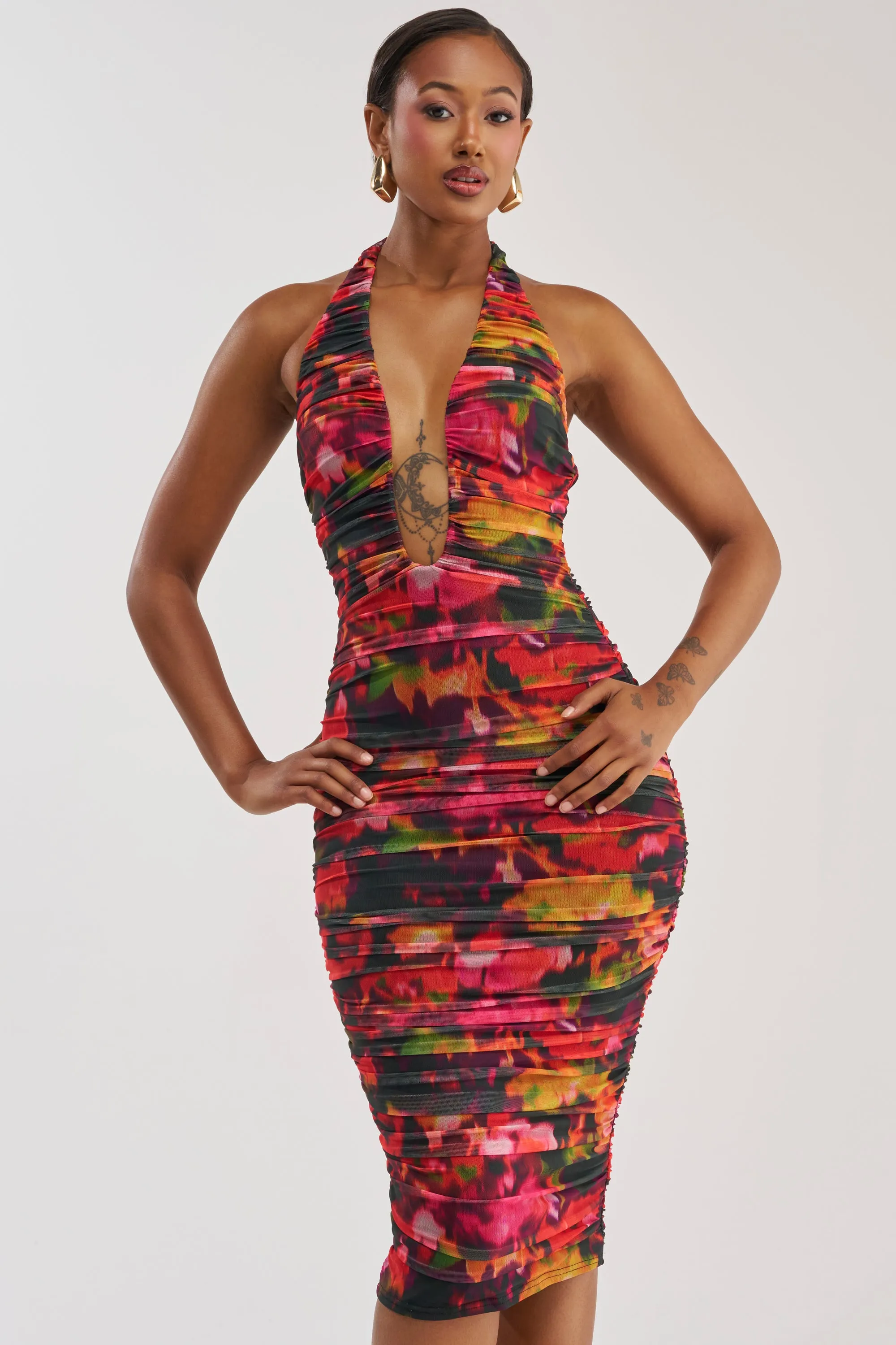 SPELL ON YOU ABSTRACT MIDI DRESS IN PINK MULTI sold by AKIRA product image thumbnail 2