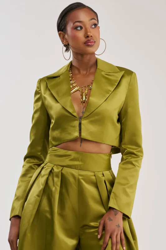 LILA SATIN BLAZER IN CHARTREUSE made by AKIRA