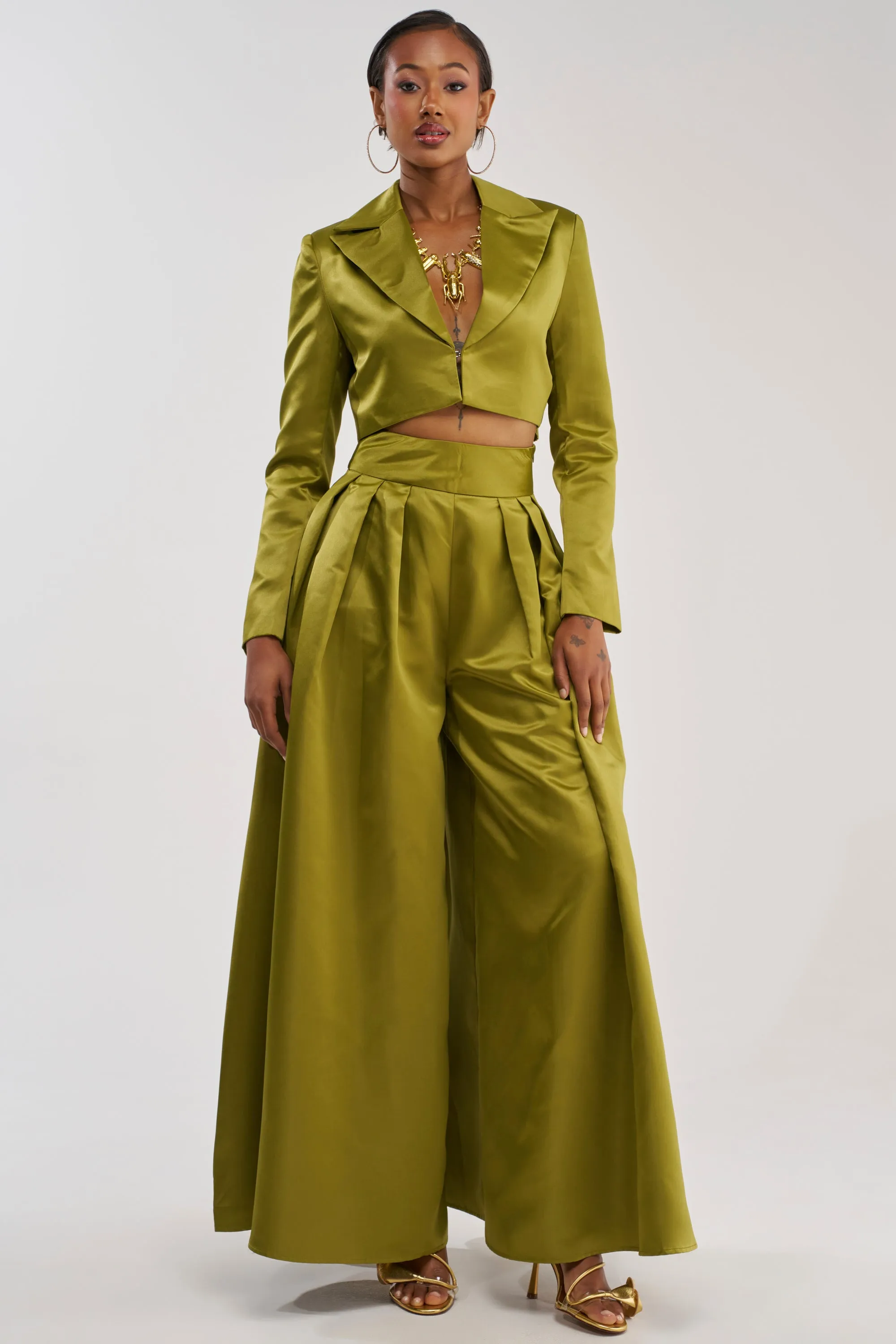 LILA SATIN BLAZER IN CHARTREUSE sold by AKIRA product image thumbnail 5