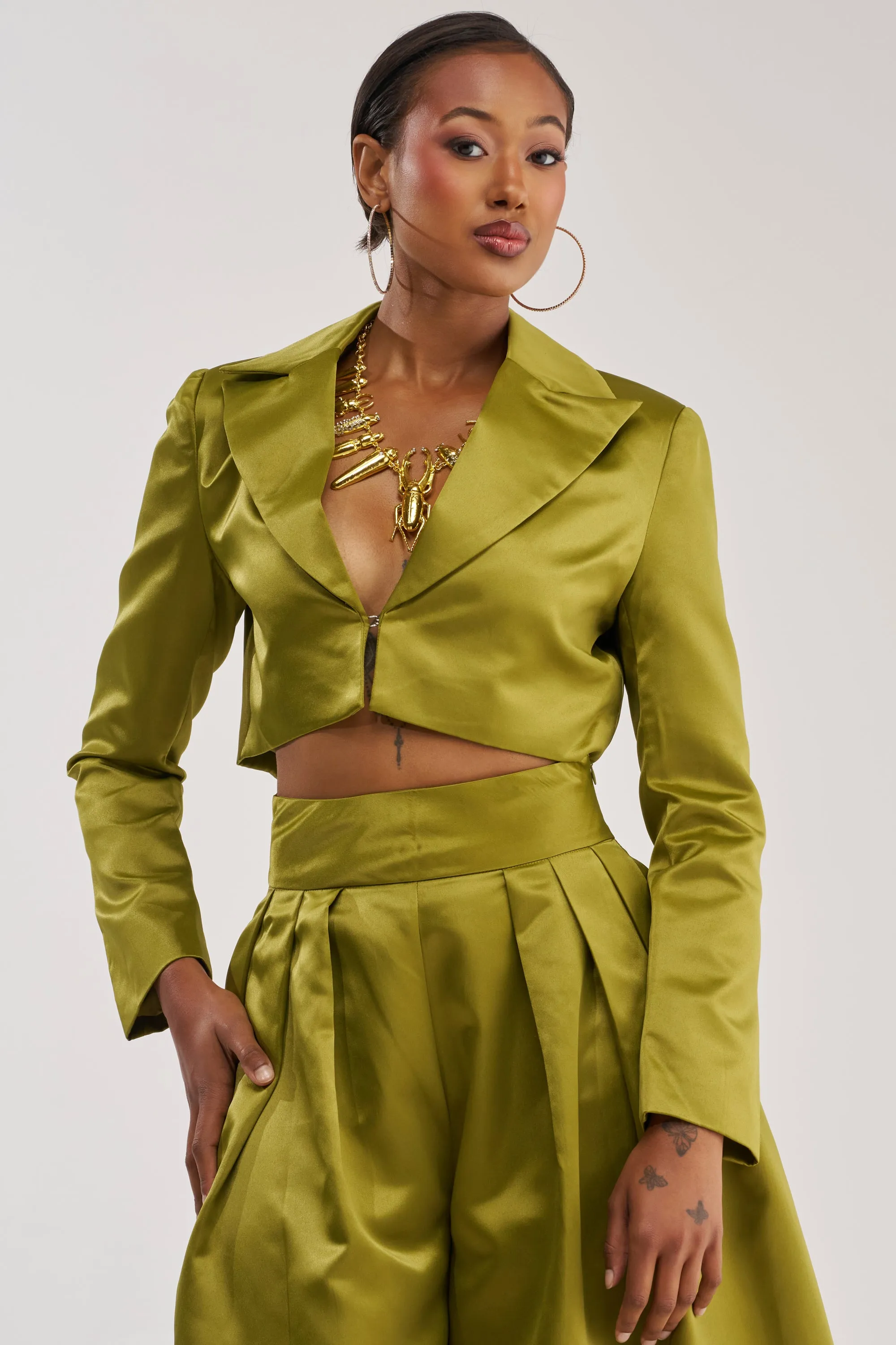 LILA SATIN BLAZER IN CHARTREUSE sold by AKIRA product image thumbnail 2