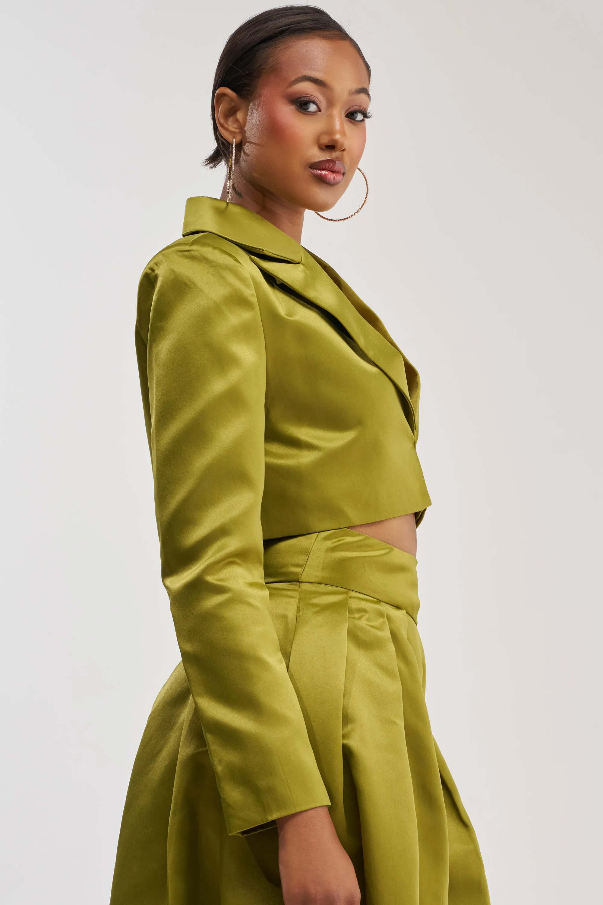 LILA SATIN BLAZER IN CHARTREUSE sold by AKIRA product image thumbnail 3