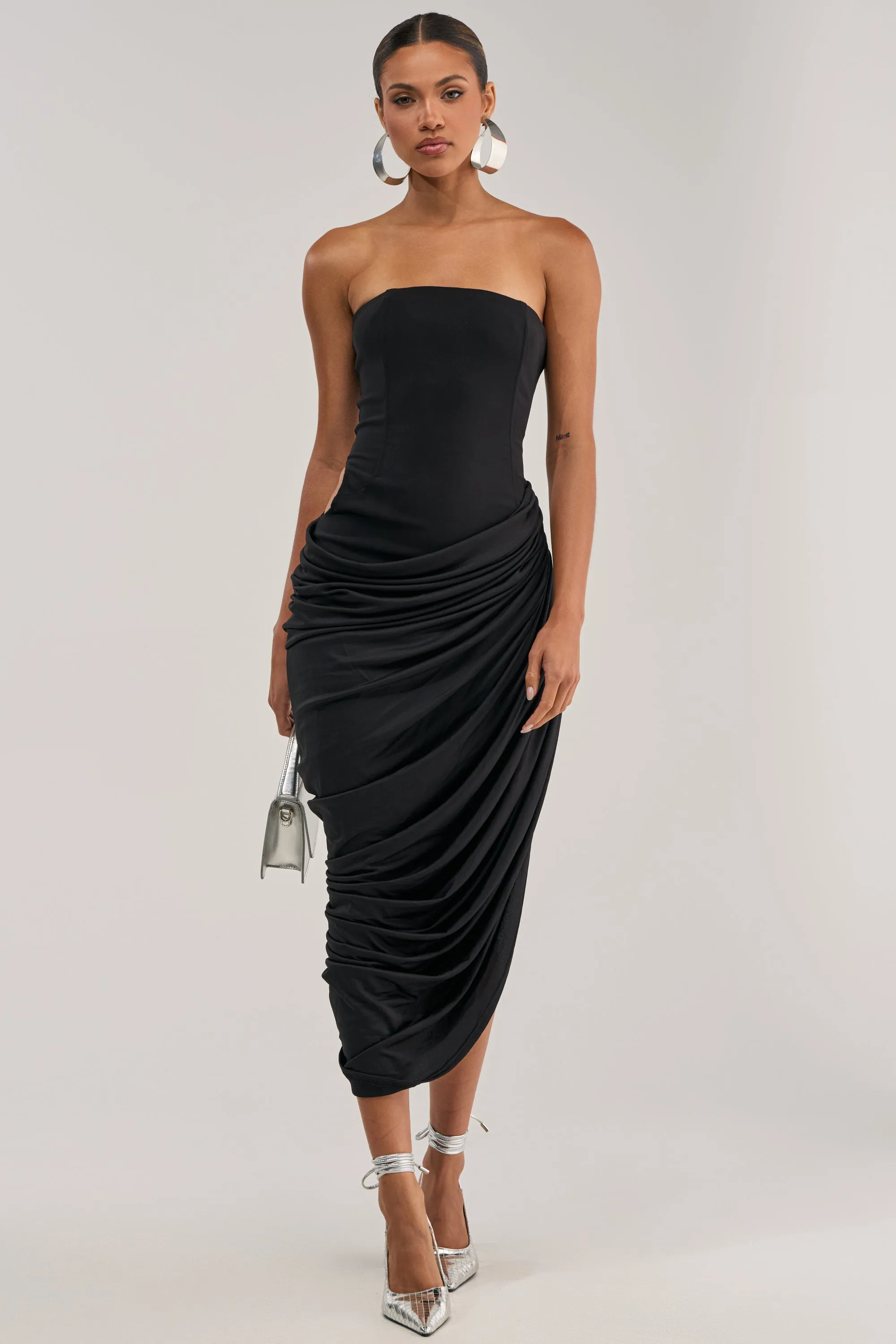 BOLD MOVES STRAPLESS LACE UP MIDI DRESS sold by AKIRA product image thumbnail 3
