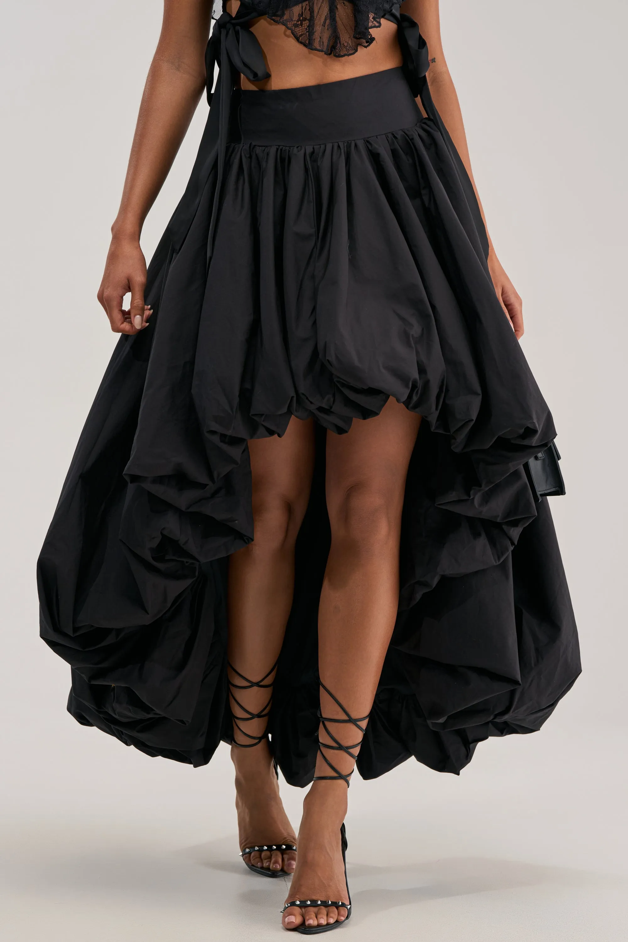 THE BIGGER THE BETTER HIGH LOW MAXI SKIRT IN BLACK sold by AKIRA product image thumbnail 2