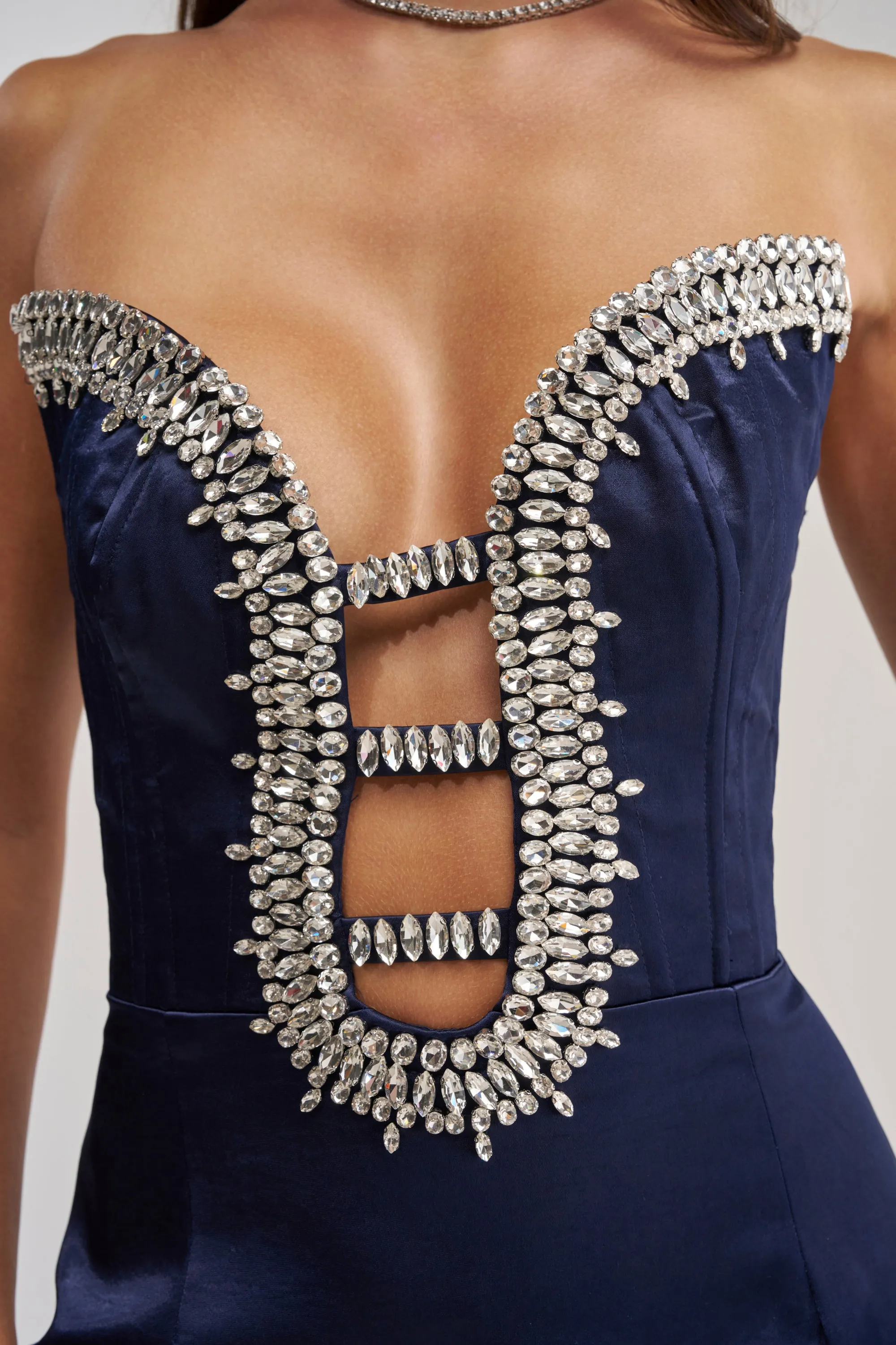 FEELIN THE LOVE RHINESTONE SATIN MIDI DRESS IN NAVY sold by AKIRA product image thumbnail 5