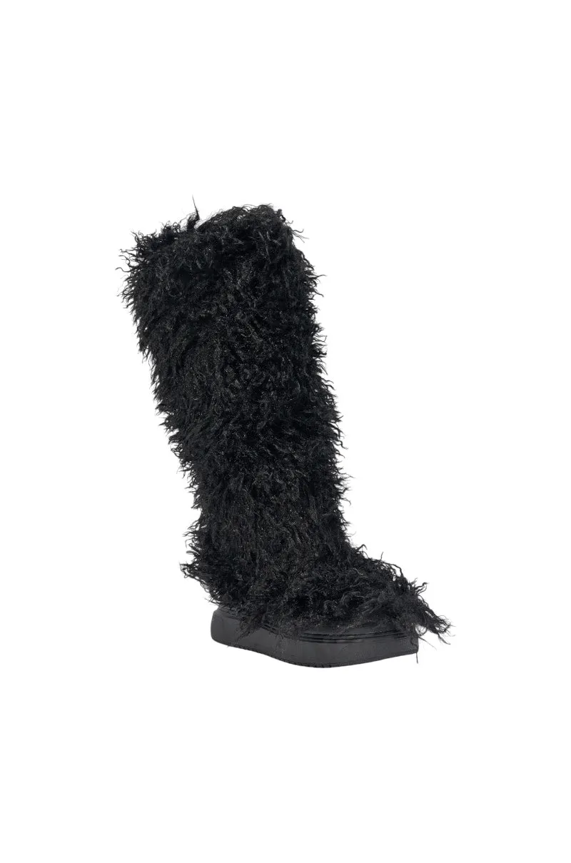 AZALEA WANG DENTON BLACK KNEE HIGH FLAT FUR BOOT sold by AKIRA product image thumbnail 5