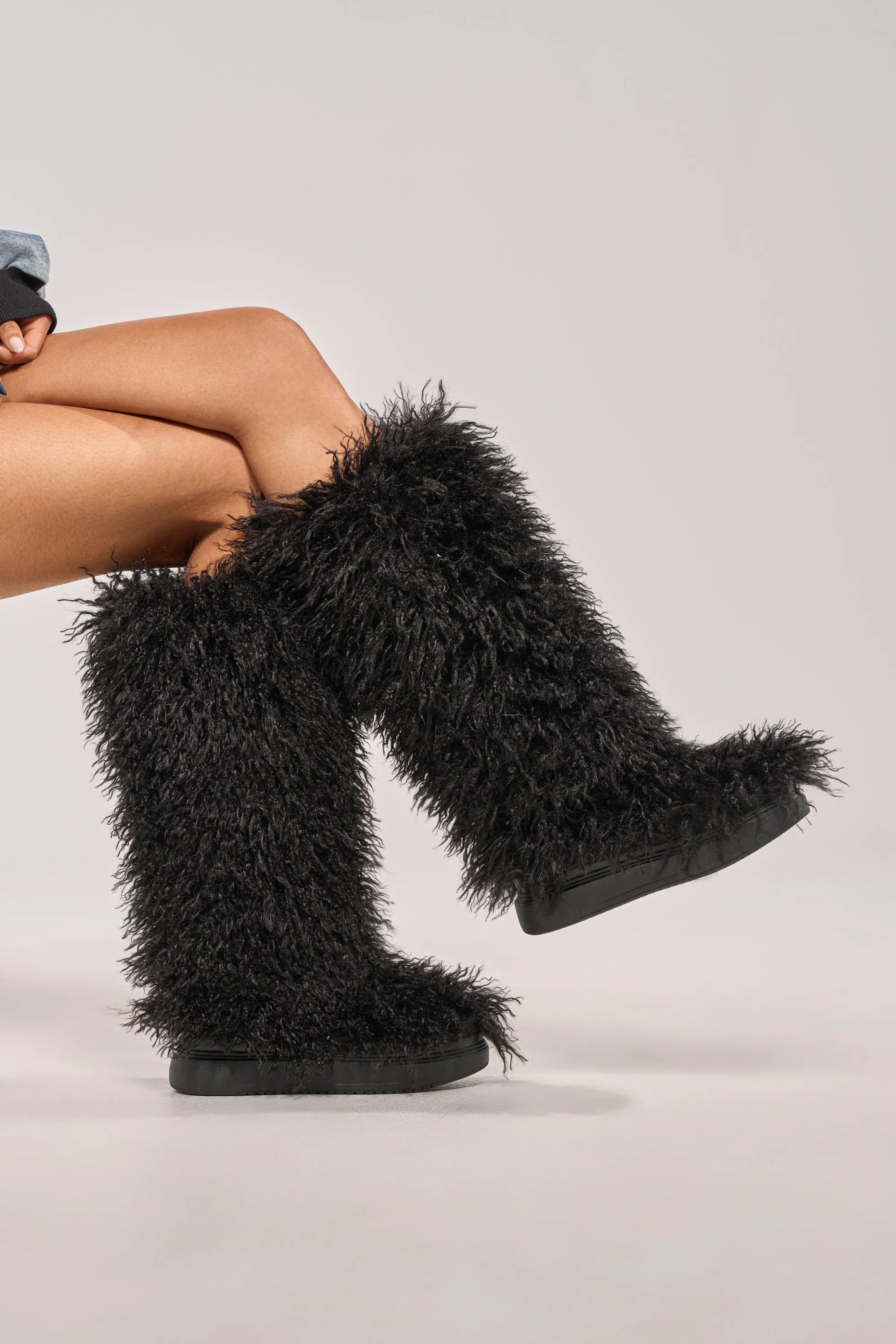 AZALEA WANG DENTON BLACK KNEE HIGH FLAT FUR BOOT sold by AKIRA product image thumbnail 4
