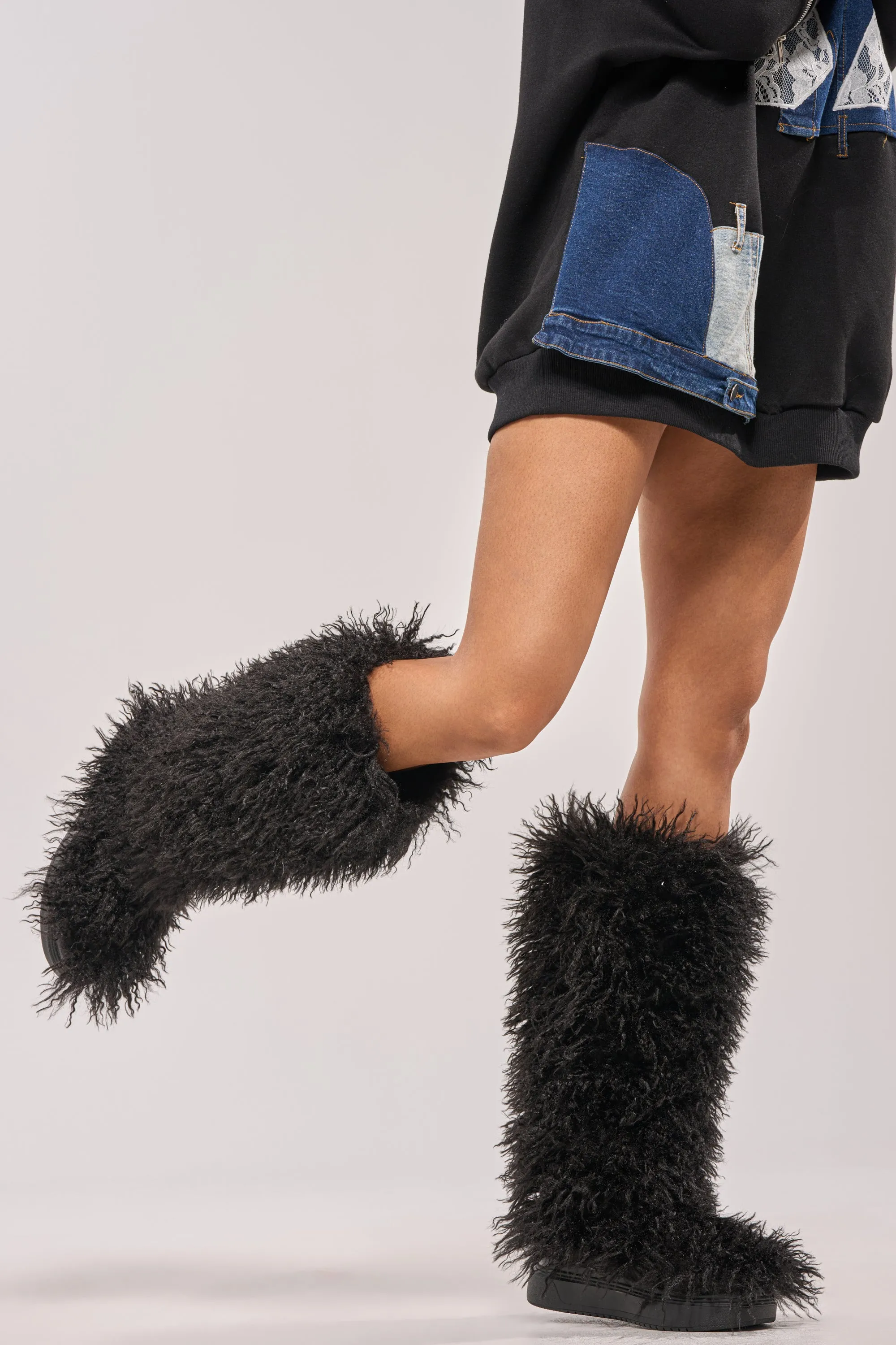 AZALEA WANG DENTON BLACK KNEE HIGH FLAT FUR BOOT sold by AKIRA product image thumbnail 3