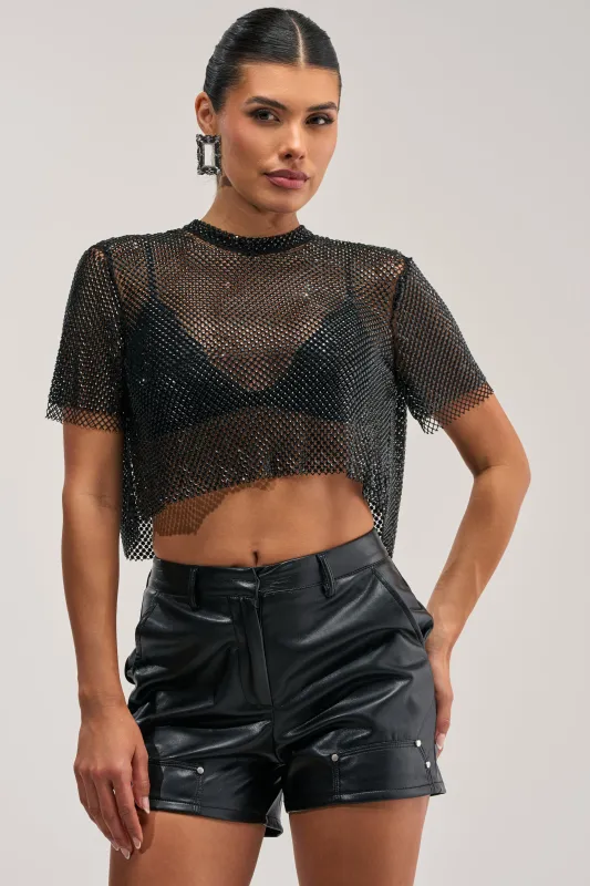 JUST A FEELING RHINESTONE TEE IN BLACK made by AKIRA