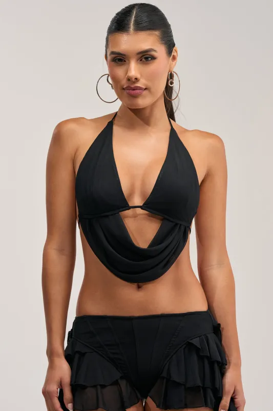 FESTIVAL QUEEN BRALETTE TOP IN BLACK made by AKIRA