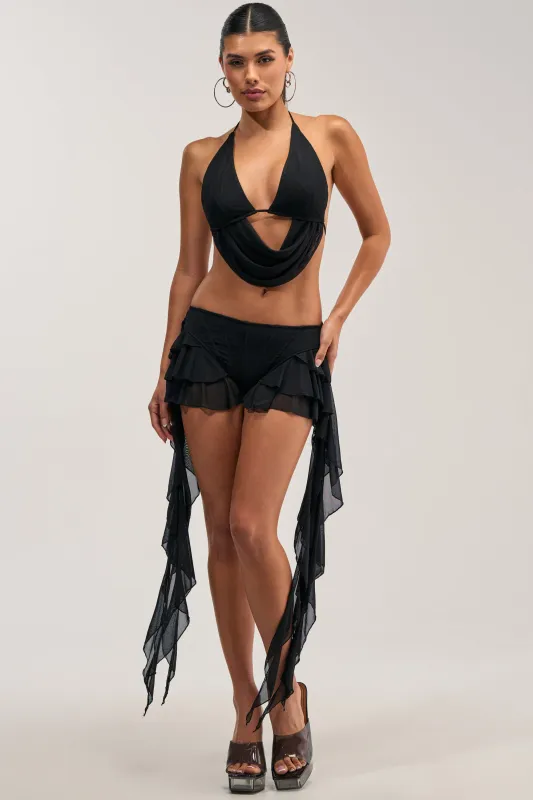 FESTIVAL QUEEN MINI SKIRT IN BLACK made by AKIRA