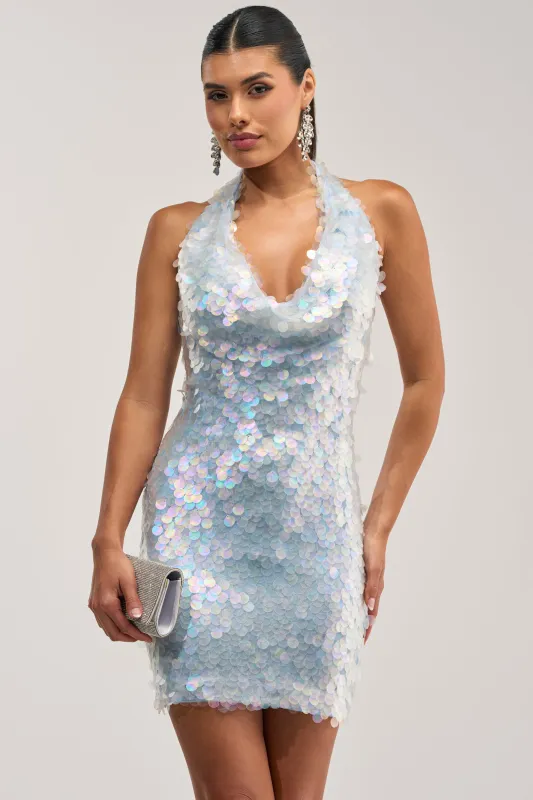 PARTY HARDER IRIDESCENT SEQUIN MINI DRESS made by AKIRA