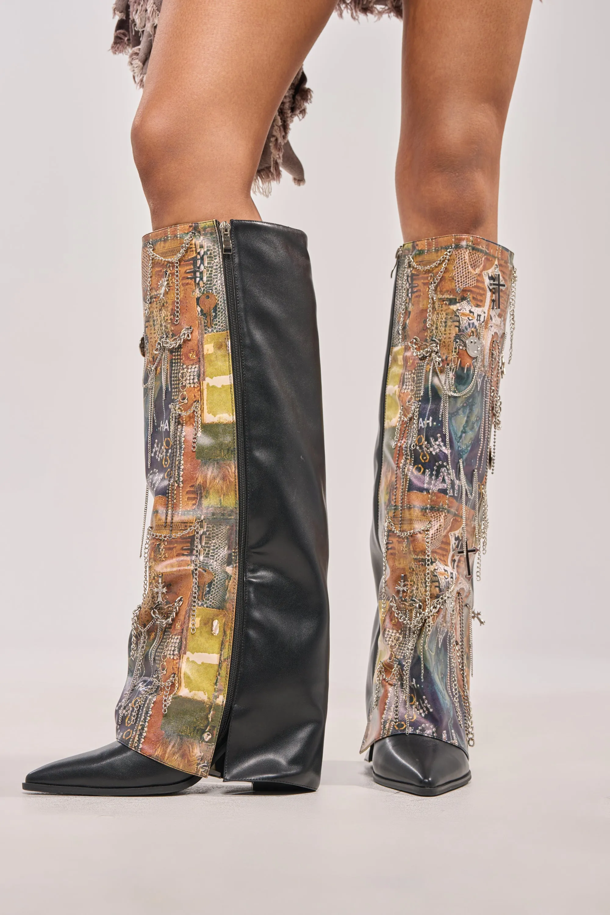 AKIRA GOLD IVELLISE MULTI BLOCK BOOT sold by AKIRA