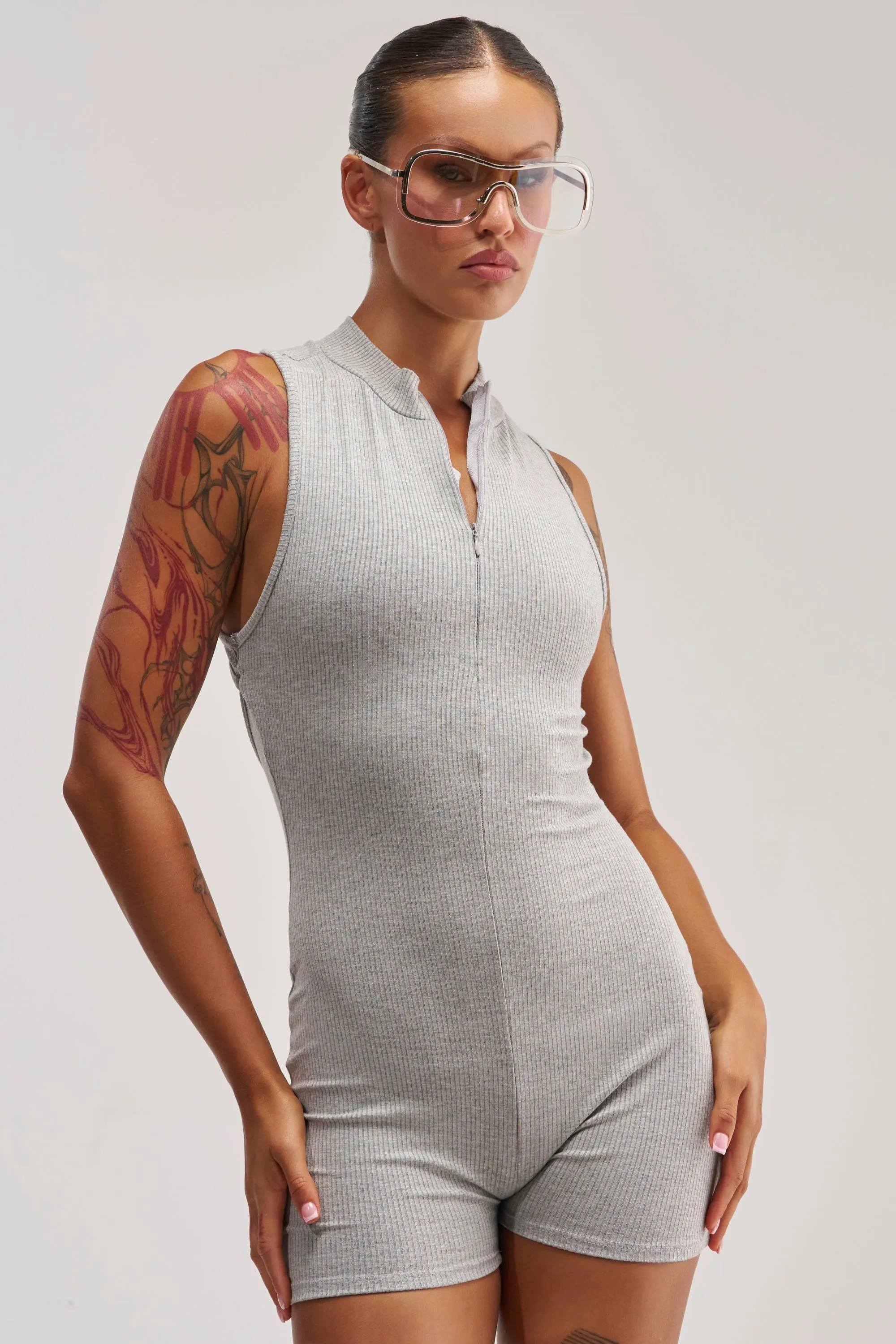 EFFORTLESS ICON ZIP UP KNIT ROMPER sold by AKIRA product image thumbnail 2
