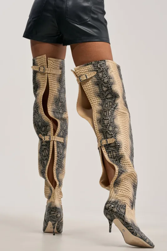 AZALEA WANG MOONREEL SNAKE THIGH HIGH BOOT made by AKIRA